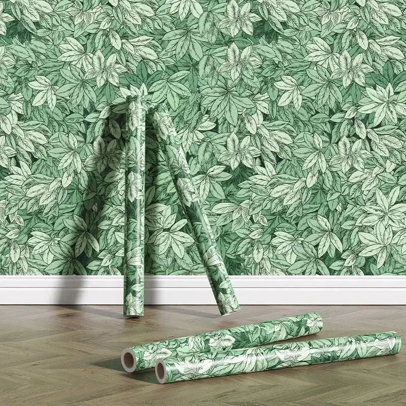 papel pintado verde hojas