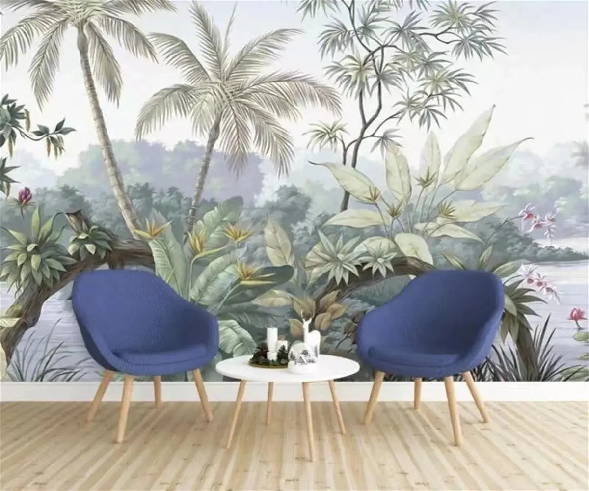 Custom wallpaper vintage rainforest plant leaves Oil painting background mural home decoration banana leaves 3d wallpaper photo