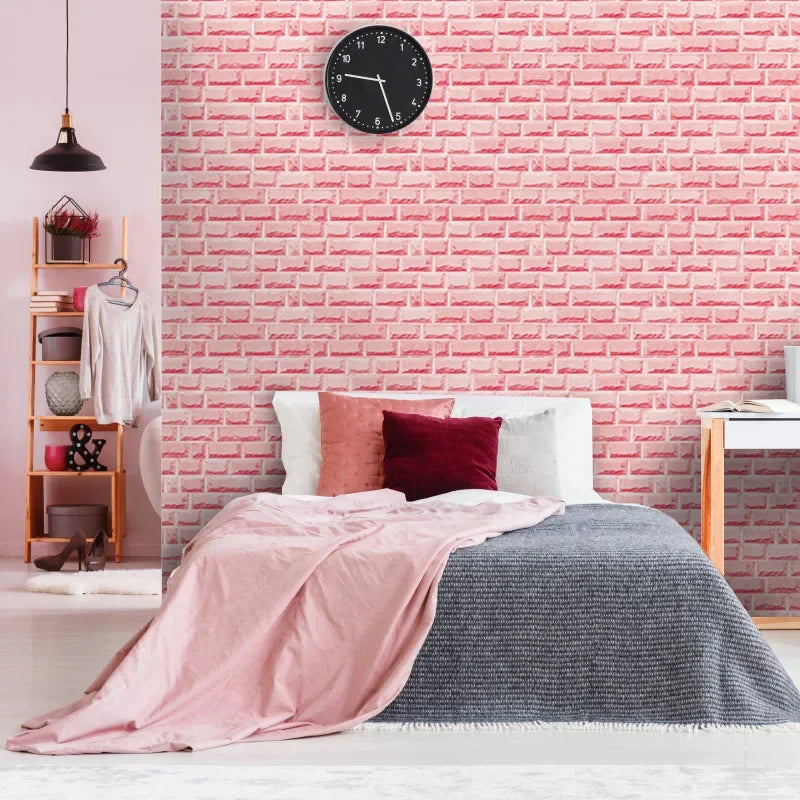 Papel Pintado Ladrillo Dormitorio Rosa